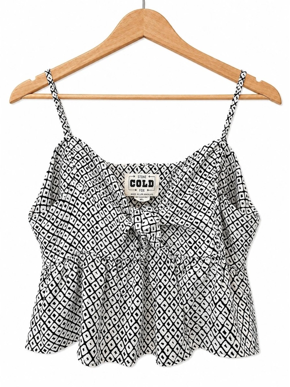 Stone Cold Fox Black & White Printed Spaghetti Strap Peplum Top